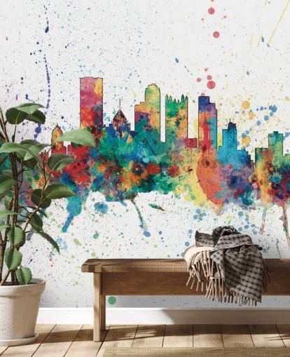pittsburgh pennsylvania skyline mural with paint splatters called Pittsburgh, Pennsylvania Skyline by Michael Tompsett
