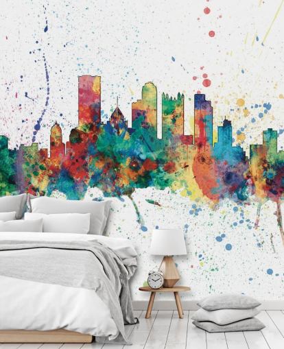 mural del horizonte de Pittsburgh, Pensilvania con salpicaduras de pintura llamado Pittsburgh, Pennsylvania Skyline de Michael Tompsett