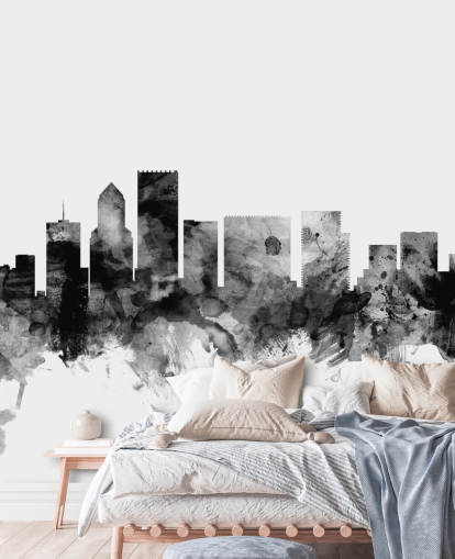 schwarz-weißes Portland-Skyline-Wandbild namens Portland, Oregon Skyline von Michael Tompsett