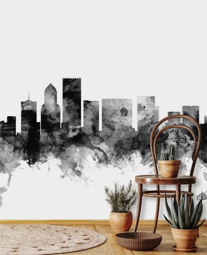 black and white portland skyline wall mural called Portland, Oregon Skyline by Michael Tompsett black and white portland skyline wall mural called Portland, Oregon Skyline by Michael Tompsett