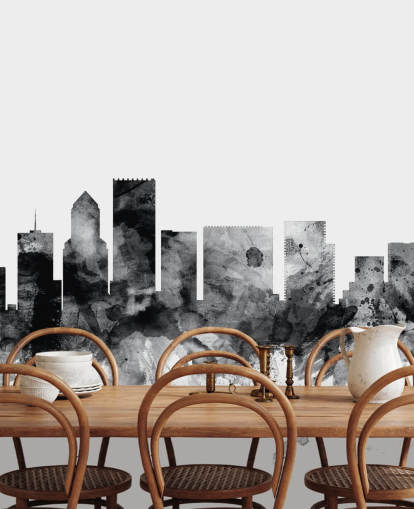 svartvitt portland skyline väggmålning som heter Portland, Oregon Skyline av Michael Tompsett