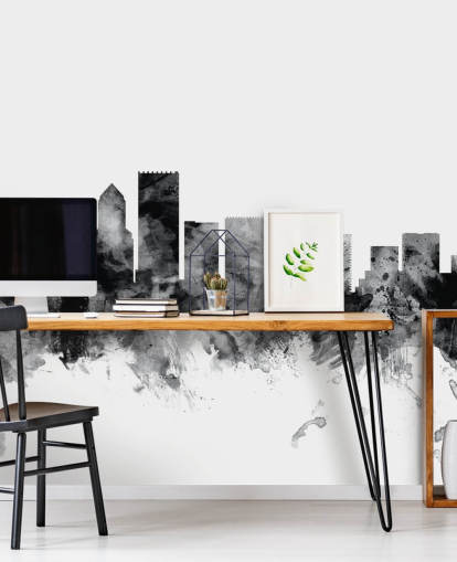 black and white portland skyline wall mural called Portland, Oregon Skyline by Michael Tompsett black and white portland skyline wall mural called Portland, Oregon Skyline by Michael Tompsett