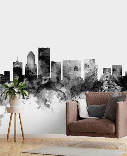 black and white portland skyline wall mural called Portland, Oregon Skyline by Michael Tompsett black and white portland skyline wall mural called Portland, Oregon Skyline by Michael Tompsett