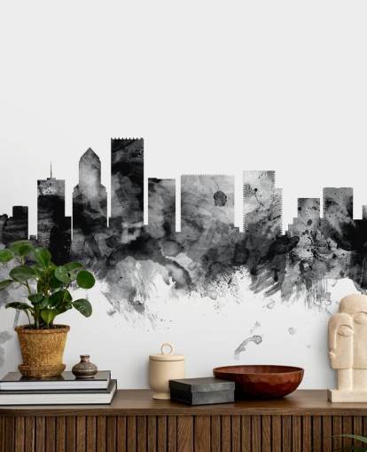 svart og hvitt portland skyline veggmaleri kalt Portland, Oregon Skyline av Michael Tompsett