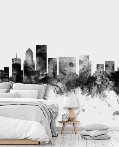 black and white portland skyline wall mural called Portland, Oregon Skyline by Michael Tompsett black and white portland skyline wall mural called Portland, Oregon Skyline by Michael Tompsett