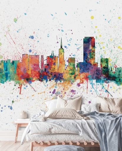 Decorazione murale con skyline di san francisco california con schizzi di vernice Decorazione murale con skyline di san francisco california con schizzi di vernice