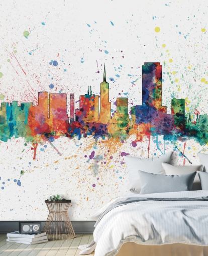 san francisco california skyline wall mural with paint spatters
