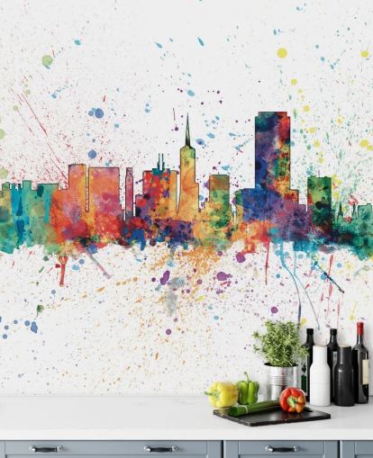 Wandbild der Skyline von San Francisco, Kalifornien, mit Farbspritzern