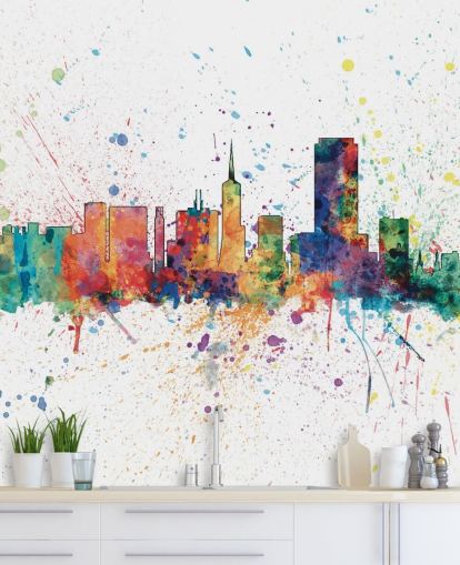 San Francisco California Skyline -seinämaalaus maaliroiskeilla