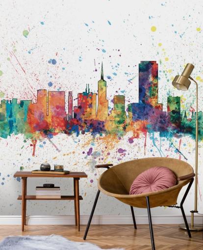 san francisco california skyline wall mural with paint spatters
