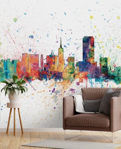 san francisco california skyline wall mural with paint spatters