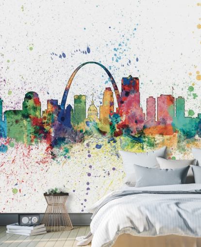 colorful st louis wallpaper mural called St Louis, Missouri Skyline for bedrooms and offices colorful st louis wallpaper mural called St Louis, Missouri Skyline for bedrooms and offices