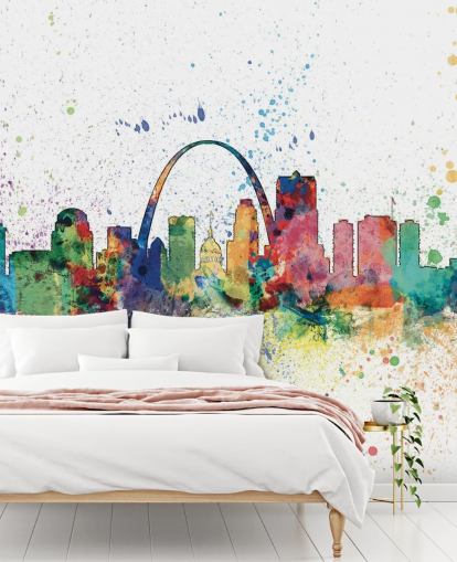 colourful st louis wallpaper mural called St Louis, Missouri Skyline for bedrooms and offices