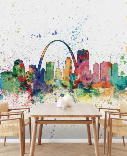 colorido mural de papel pintado de San Luis llamado Skyline de San Luis, Missouri, para dormitorios y oficinas colorido mural de papel pintado de San Luis llamado Skyline de San Luis, Missouri, para dormitorios y oficinas