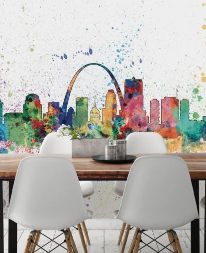 colourful st louis wallpaper mural called St Louis, Missouri Skyline for bedrooms and offices