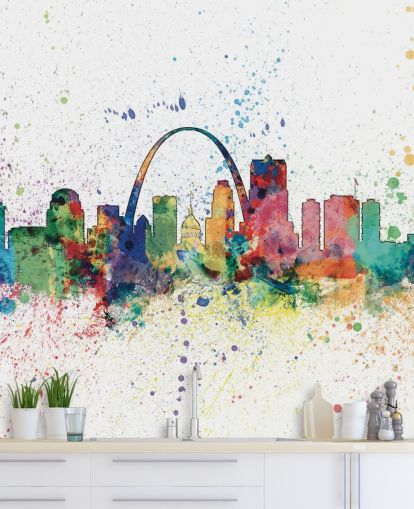 colorful st louis wallpaper mural called St Louis, Missouri Skyline for bedrooms and offices