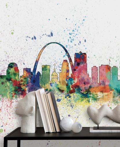 colorful st louis wallpaper mural called St Louis, Missouri Skyline for bedrooms and offices