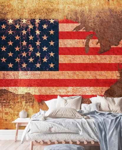 Tapeten-Wandbild mit USA-Flagge auf Rost
