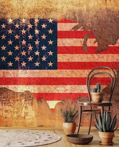 Mural de papel pintado con bandera de Estados Unidos sobre óxido Mural de papel pintado con bandera de Estados Unidos sobre óxido