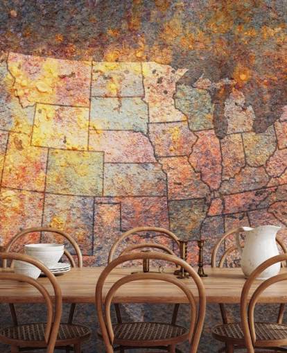 muurschildering met roesteffect usa kaart genaamd USA Map On Rust van Michael Tompsett voor slaapkamers