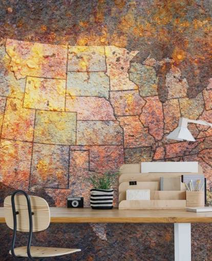 Wandbild USA Map On Rust in Rostoptik von Michael Tompsett für Schlafzimmer