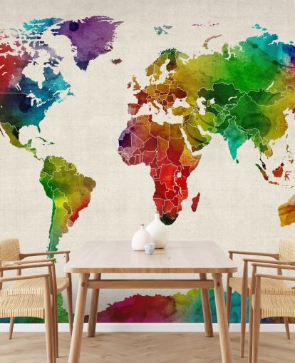 papier peint aquarelle coloré appelé Watercolour Map Of The World III par Michael Tompsett papier peint aquarelle coloré appelé Watercolour Map Of The World III par Michael Tompsett