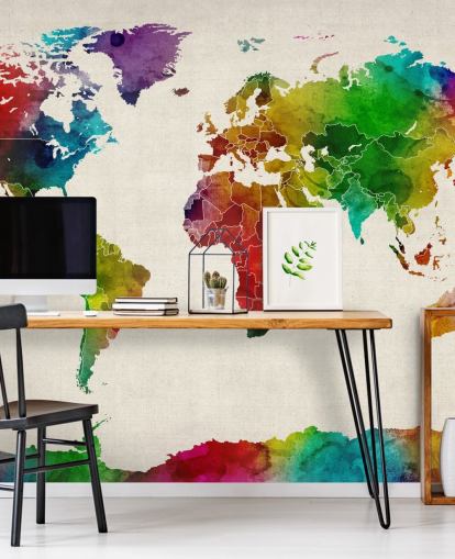 papier peint aquarelle coloré appelé Watercolour Map Of The World III par Michael Tompsett