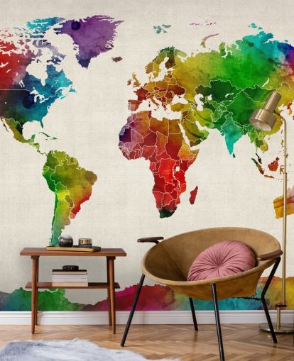 papier peint aquarelle coloré appelé Watercolour Map Of The World III par Michael Tompsett
