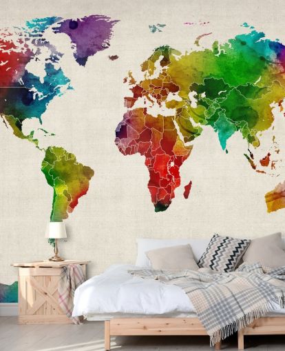 carta da parati murale con mappa ad acquerello colorata chiamata Watercolour Map Of The World III di Michael Tompsett carta da parati murale con mappa ad acquerello colorata chiamata Watercolour Map Of The World III di Michael Tompsett