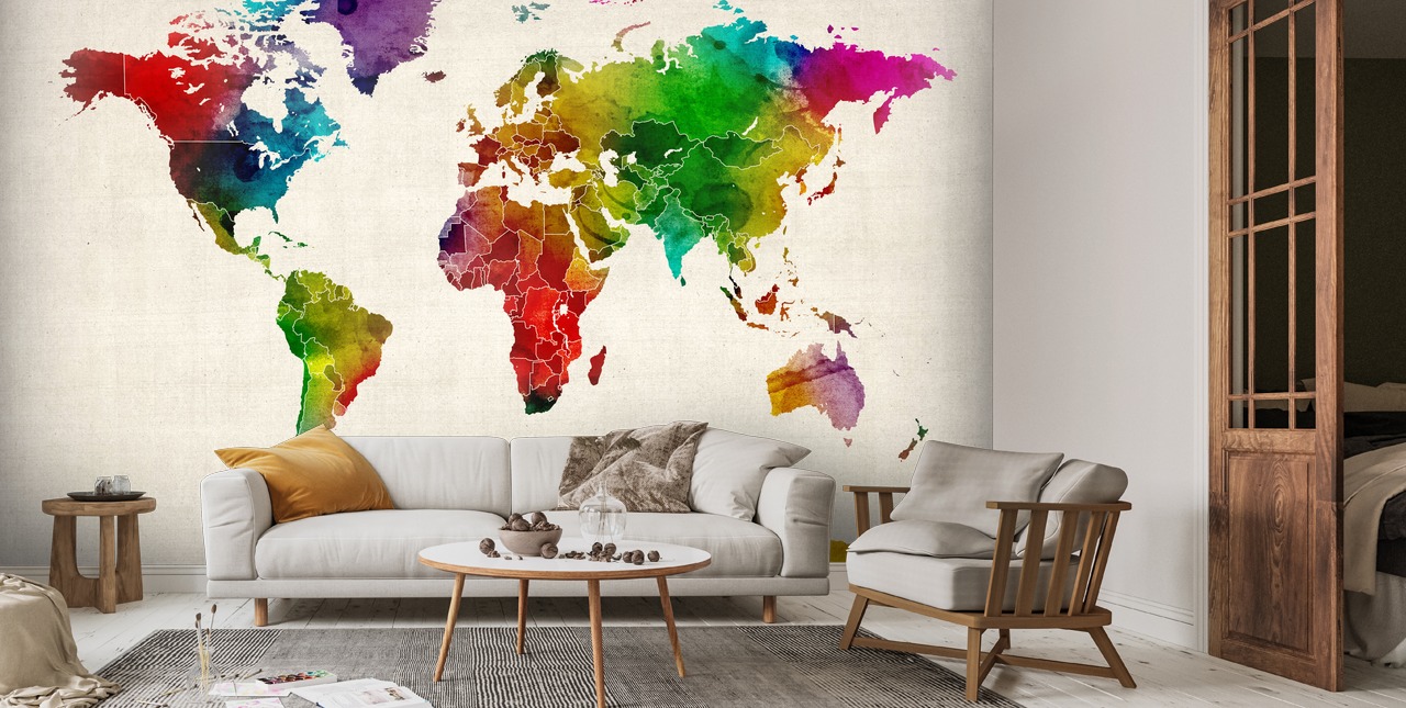 Watercolor Map Of The World III Mural | Wallsauce US