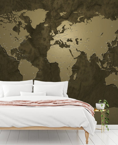 mural de mapa mundial de color bronce