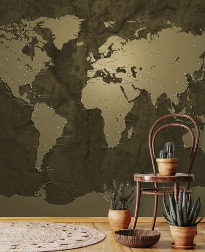 peinture murale de la carte du monde en bronze