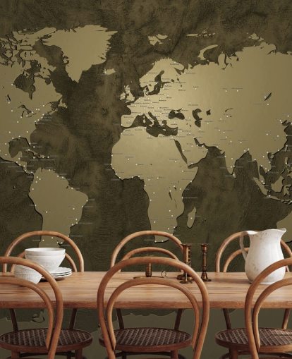 murale con mappa del mondo color bronzo