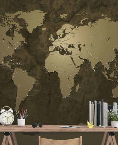 peinture murale de la carte du monde en bronze