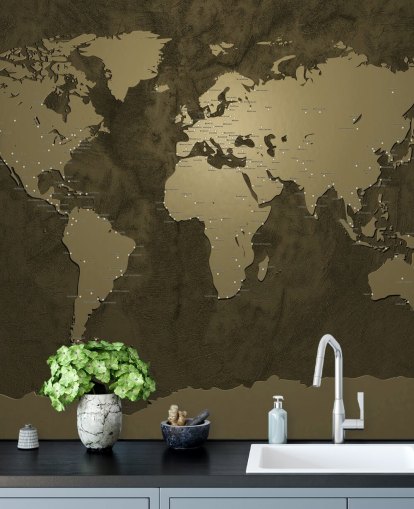 peinture murale de la carte du monde en bronze