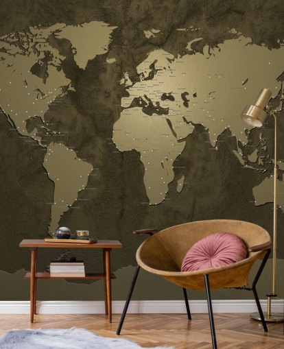 mural de mapa mundial de color bronce
