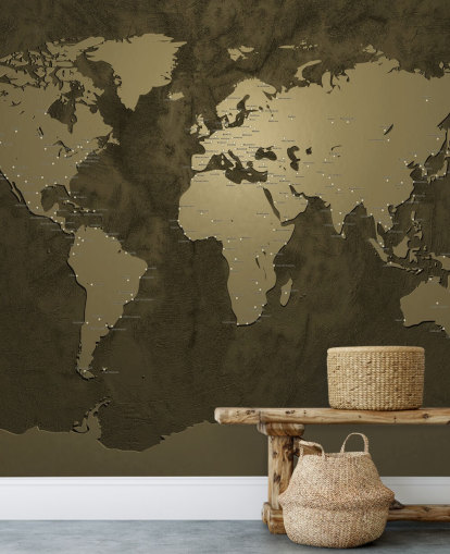 bronze colored world map mural bronze colored world map mural