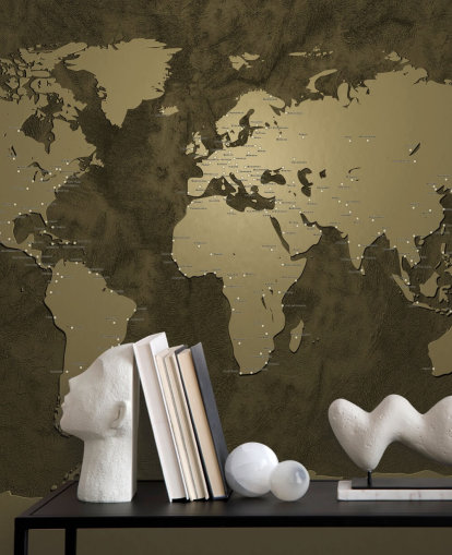 mural de mapa mundial de color bronce