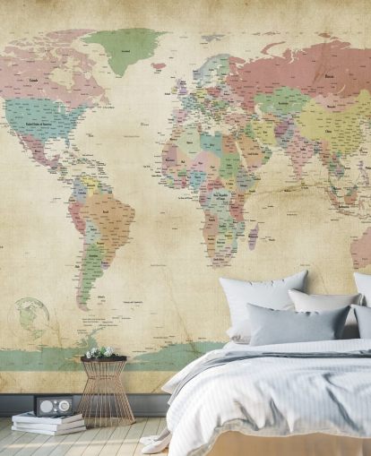 mural de pared de mapa del mundo con ciudades