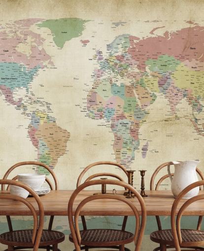 mural de parede do mapa mundial com cidades