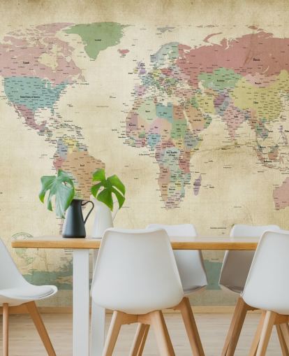 murale con mappa del mondo con città