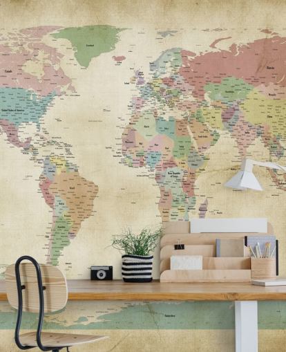 mural de parede do mapa mundial com cidades