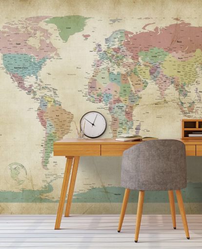 world map wall mural with cities
