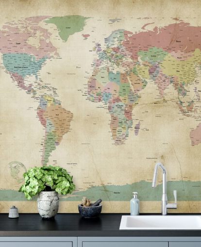 world map wall mural with cities