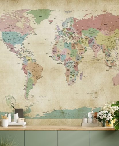 world map wall mural with cities