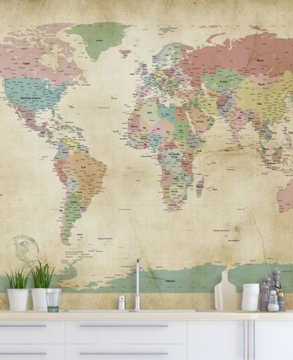 mural de pared de mapa del mundo con ciudades