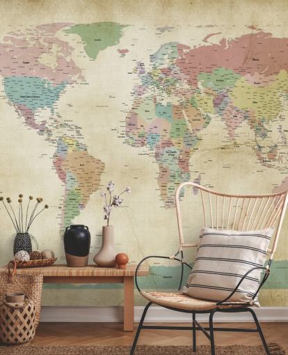 world map wall mural with cities