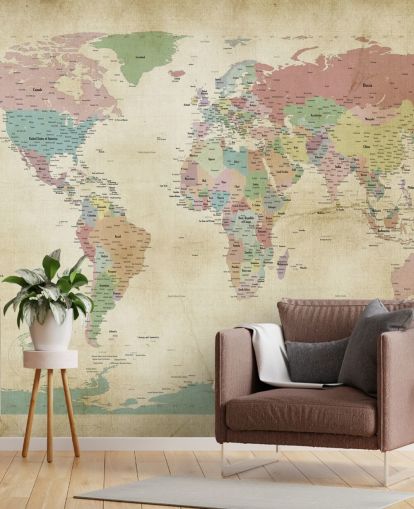 world map wall mural with cities