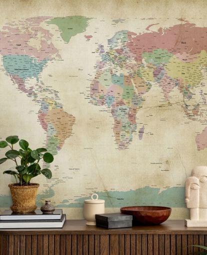 world map wall mural with cities