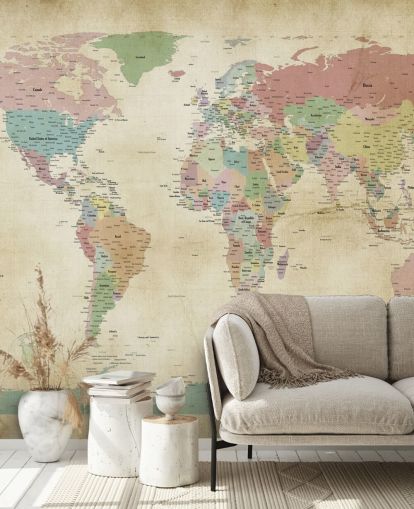 mural de pared de mapa del mundo con ciudades